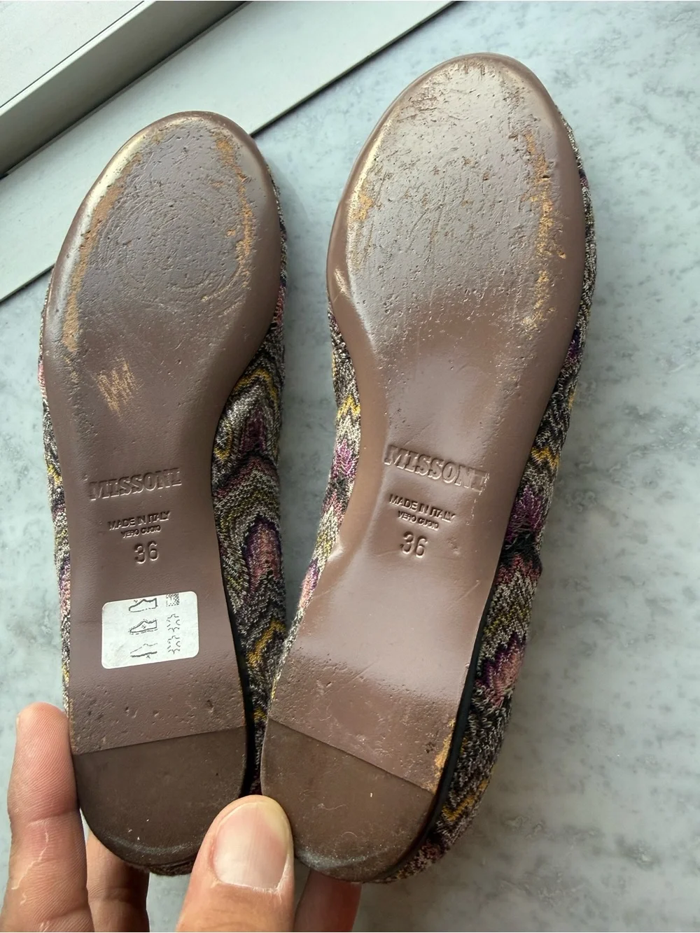 Missoni Multicolor Knit Pattern Ballet Flats — Black, Purple, Yellow Accents